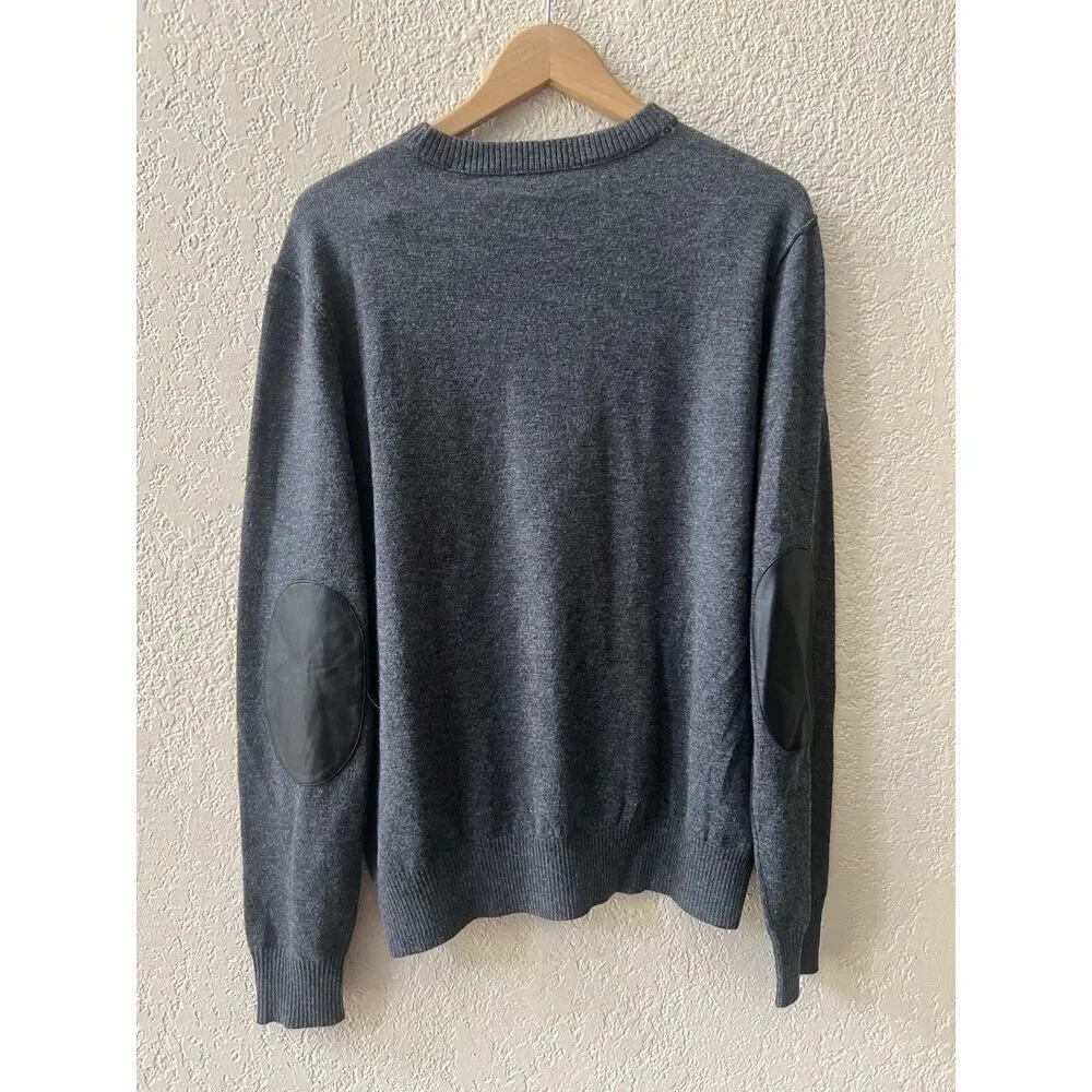 The Kooples Paris Wool Men’s‎ M Crew Neck Charcoal Gray Leather Patches Gift NWT